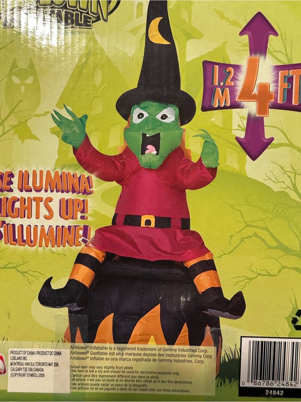 4ft Airblown Witch on a lighted Cauldron Gemmy Inflatable RARE 2011 Halloween